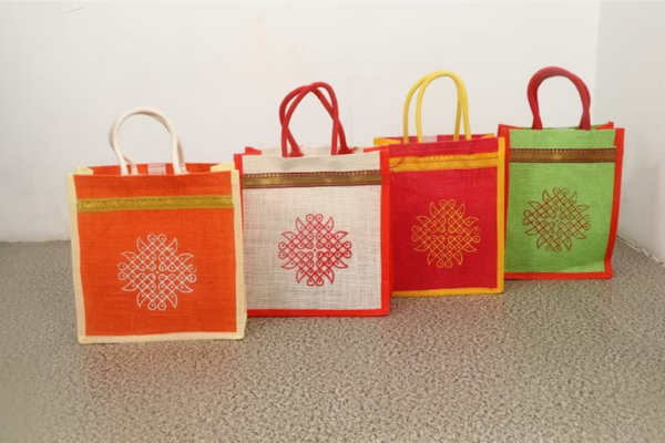 Jute Bags with Contrast kolam Print